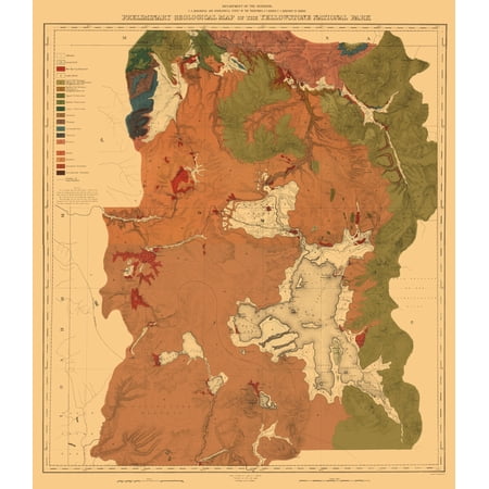 Topographical Map - Yellowstone National Park Wyoming - USGS 1878 - Vintage Wall Art