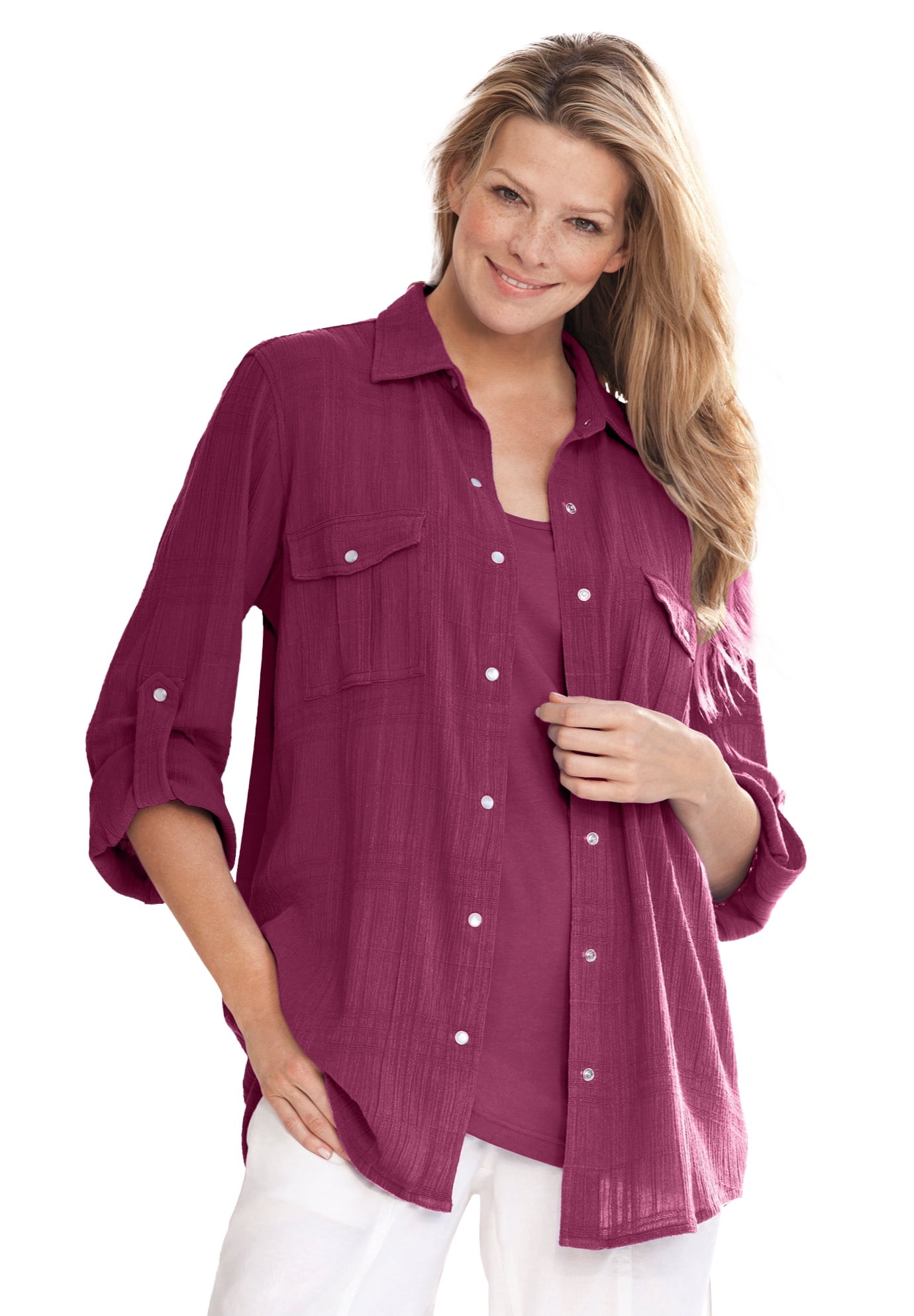 Woman Within Women's Plus Size Cotton Gauze Bigshirt Bigshirt - Walmart.com