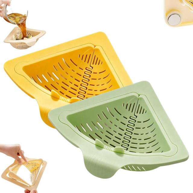 Magnetic Drainage & Filter Basket, Punch-Free Triangular Sink Strainer with Twist-Open Bottom, Kitchen Sponge Holder and Food Scraps Catcher