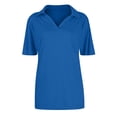 thumbnail image 6 of Blue Polo Shirts Women Short Sleeve V Neck Collared Tops Loose Trendy Beach Casual Tees Summer, XL, 6 of 7