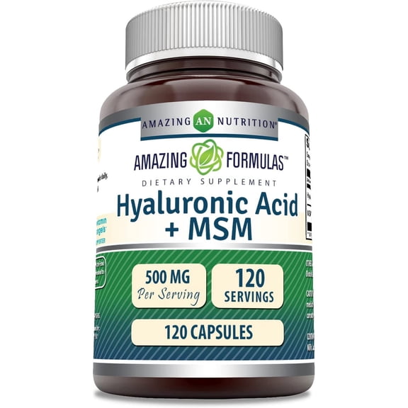 Amazing Formulas Hyaluronic Acid & MSM 1000 Mg Per Serving 120 Capsules Supplement | 100mg Hyaluronic Acid & 900mg MSM Per Serving | Non-GMO | Gluten Free