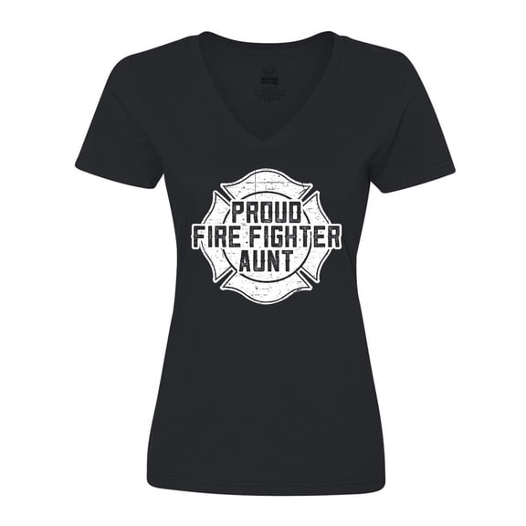 Inktastic Proud Firefighter Aunt WHT Women's V-Neck T-Shirt
