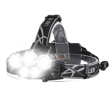 80000 LM 5-Modes 5 LED White Bright Headlamp Rechargeable Waterproof Head Light