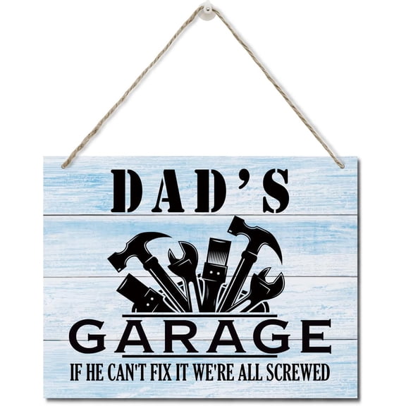 Zomyto Rustic "Dad's Garage If He Can't Fix It We're All Screwed" Wood Sign, Hanging Printed Wall Plaque Wood Signs, Dad Gift Garage, Father's Day Gift for Grandpa 10 X 8 inch