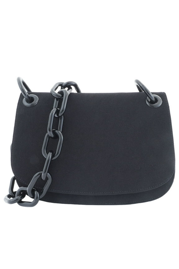 Pre-Owned Prada Plastic Chain Flap Shoulder Bag Black B6436 Women's Canvas PRADA (Good)