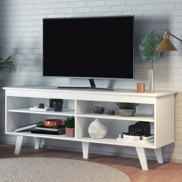 Boahaus Austin TV Stand, White, TV up to 55 Inches, 4 Open Shelves