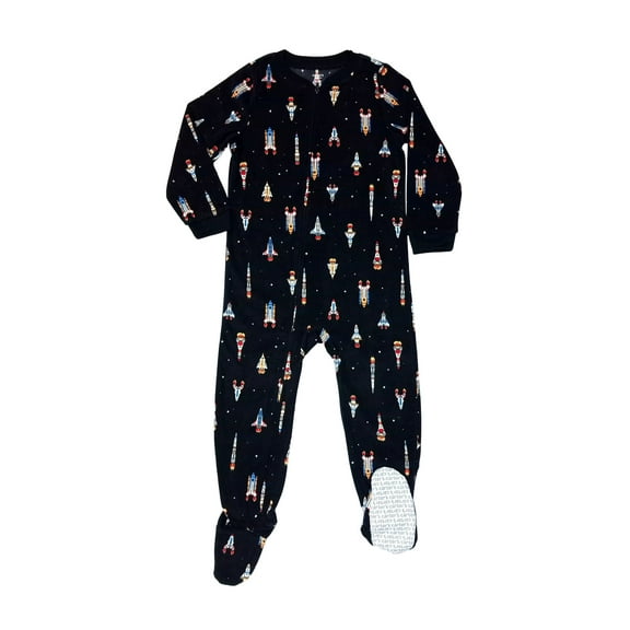 Carter's Boy's Rocket Ship Themed Print Black Soft Fleece Footed Pajama Sleeper, Size 8