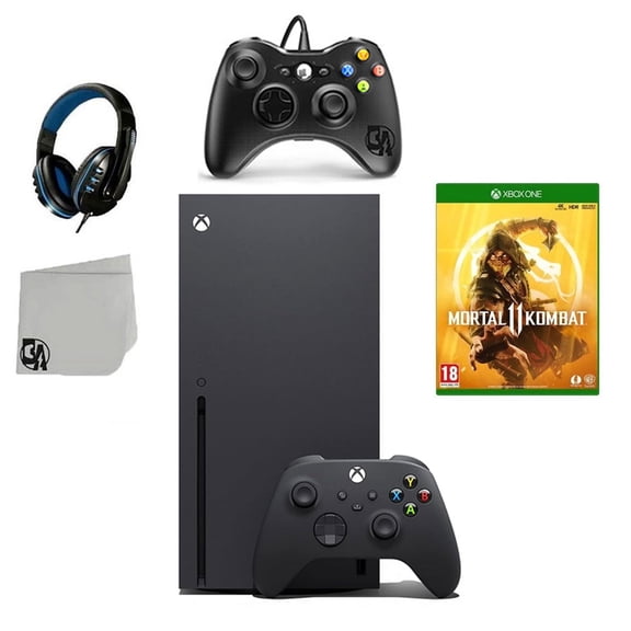 Pre-Owned Xbox Series X Video Game Console Black with Mortal Kombat 11 BOLT AXTION Bundle with 2 Controller