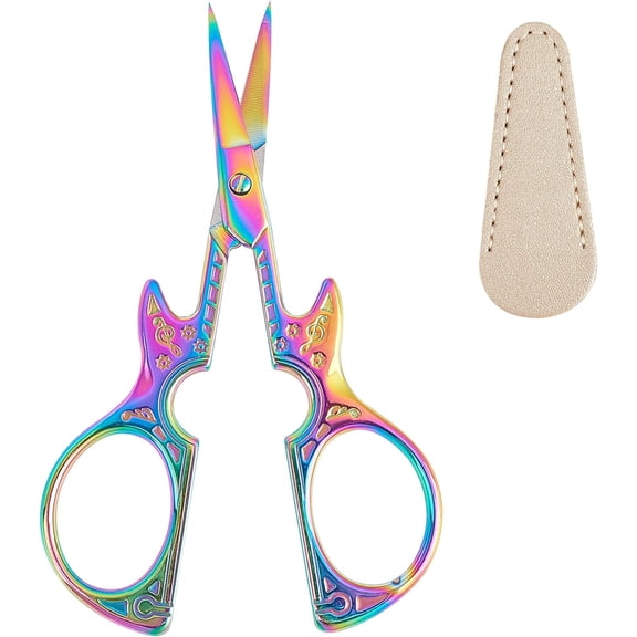 4.5Inch Sewing Scissors Guitar Scissors Shears Cutter Multi-Color Cutting Tool Leather Sheath for Fabric Paper Cutting Craft Threading Household Daily Use Stitch