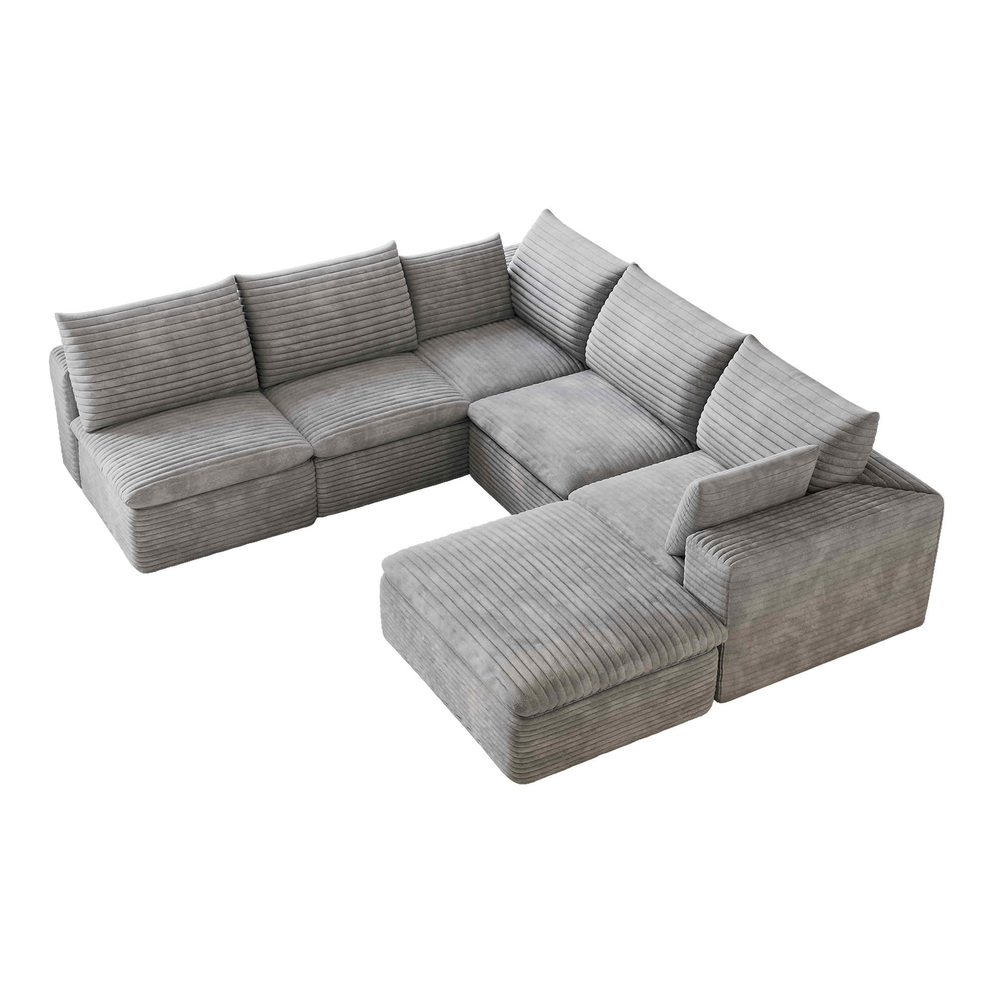 MAYEERTY 98.5"x 102.4" L‑Shaped Cloud Modular Sofa, Corduroy Deep‑Seat Sectional Couch, Double‑Layer Removable Cushions, No‑Assembly DIY Sponge Sofa for Living Room Bedroom Conference Room Apartment