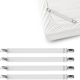 Bed Sheet Holder Straps - 4 Pack Adjustable Fitted Sheet Clips, White, 16.9" To 39"