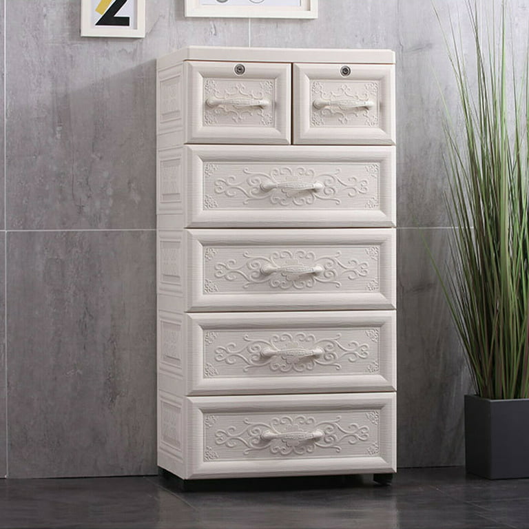 Portable Wardrobe Closet Cube Storage Armoire Plastic Dresser White 5x5  Tiers