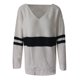 thumbnail image 3 of Gibobby Suéter de invierno para mujer de manga larga con cuello en V para mujer Suéter de punto informal a rayas a la moda(Blanco,M), 3 of 4