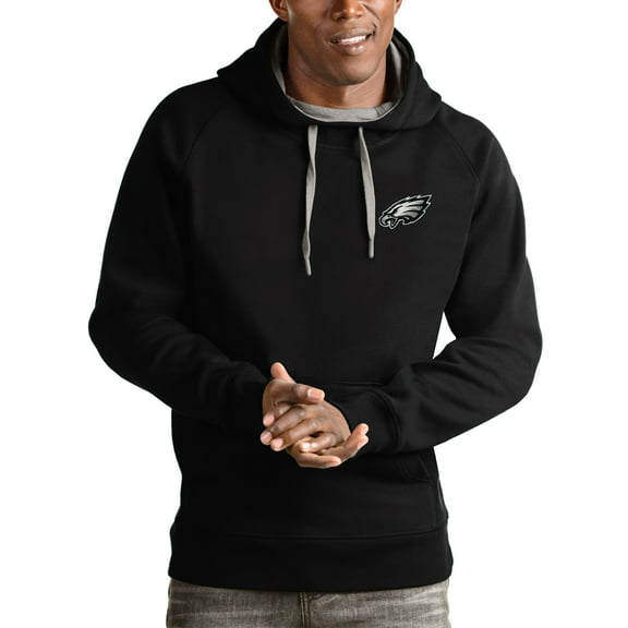 Men's Antigua Black Philadelphia Eagles Logo Victory Pullover Hoodie