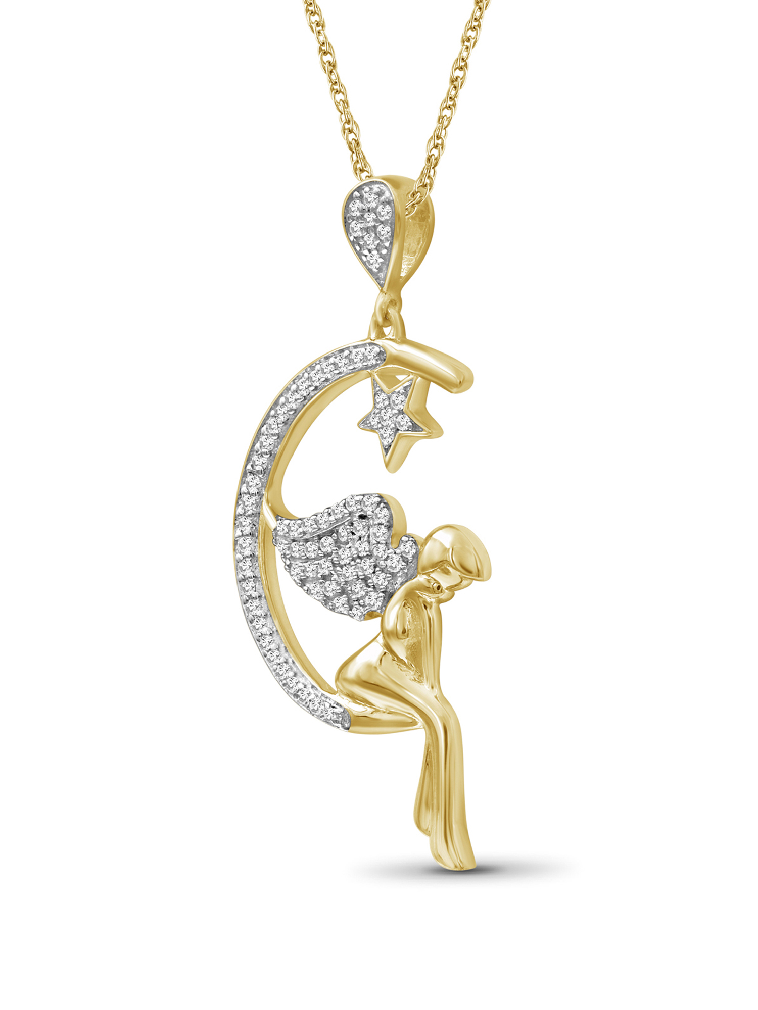 Silver Chain Necklace for Women – 14K Gold Plated Silver Angel Necklace with Sparkling Genuine 0.20 CTW White Diamonds – Chic, Stunning Silver Statement Necklace Gifts by JewelersClub