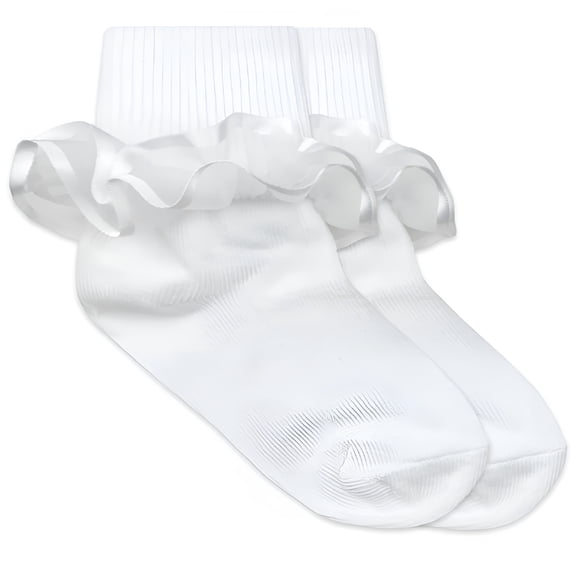 TELOLY Girls Tutu Ruffle Frilly Princess Lace Trim Turn Cuff Socks White Frilly Socks 1 Pair Pack