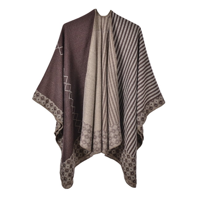 Fgnfyis Womens Warm Shawl Wrap Cape Winter Cardigan Sweater Open Front Poncho for Cold Weather Coffee