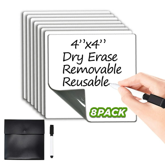 Dry Erase Sticky Notes Reusable Whiteboard Stickers 4x4 - 8 Pack Suitable for All Smooth Surface great for Labels, Lists, Reminders and Decals No Paper Post Notes Again, Its Washable, Remova