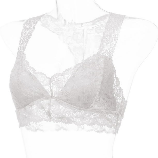 Mefallenssiah New Women Plus Size Vest Crop Wire Free Bra Lingerie Sexy  V-Neck Underwear S-3Xl (White) 
