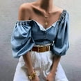 thumbnail image 3 of Women's Off Shoulder Bubble Sleeve Denim Jacket - Casual Sexy Top, Polyester Material, Size S-XXL, 3 of 8