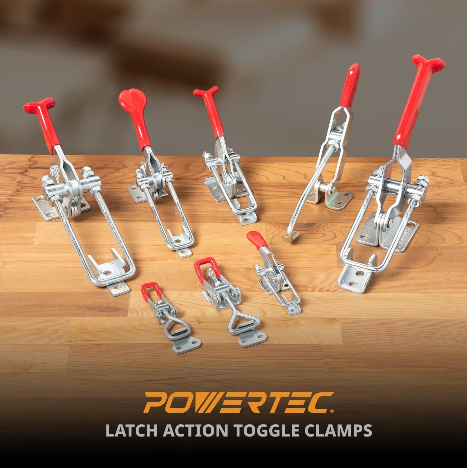 POWERTEC 4PK Toggle Clamp, 700 lbs Holding Capacity, 431 Adjustable U Bolt Latch w/Antislip Hand Grip for Woodworking Jigs & Fixtures, Smoker, Tire Carrier, Tool Box, Cabinet, Truck (20307-P4V)