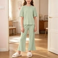 thumbnail image 2 of Agkizg Kids Girls Clothing Set Solid 2 Piece Outfit Short Sleeve Crewneck Top Pants Set, 2 of 6