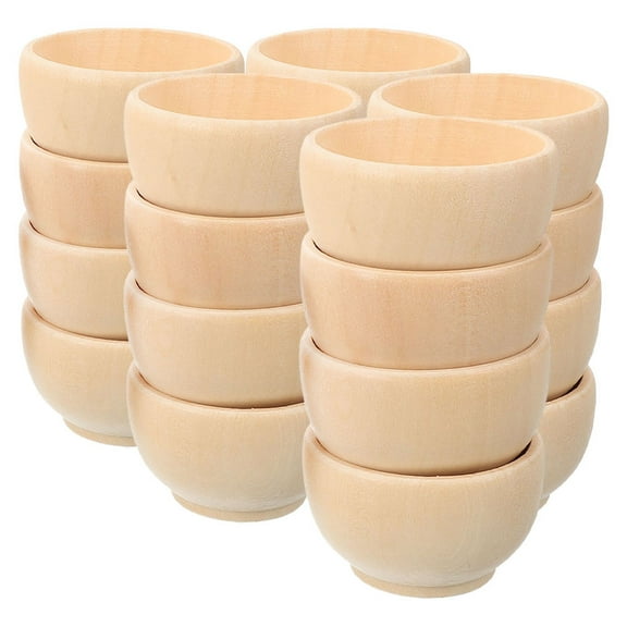 ROSENICE 20Pcs Wooden Bowls Diy Crafts for Kids Beige Mini Size 3.8x3.8x2.4in