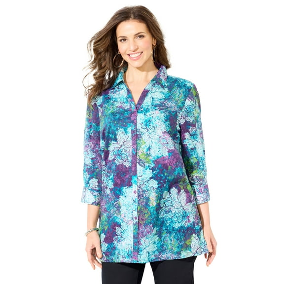 Catherines Women's Plus Size Print Buttonfront Shirt