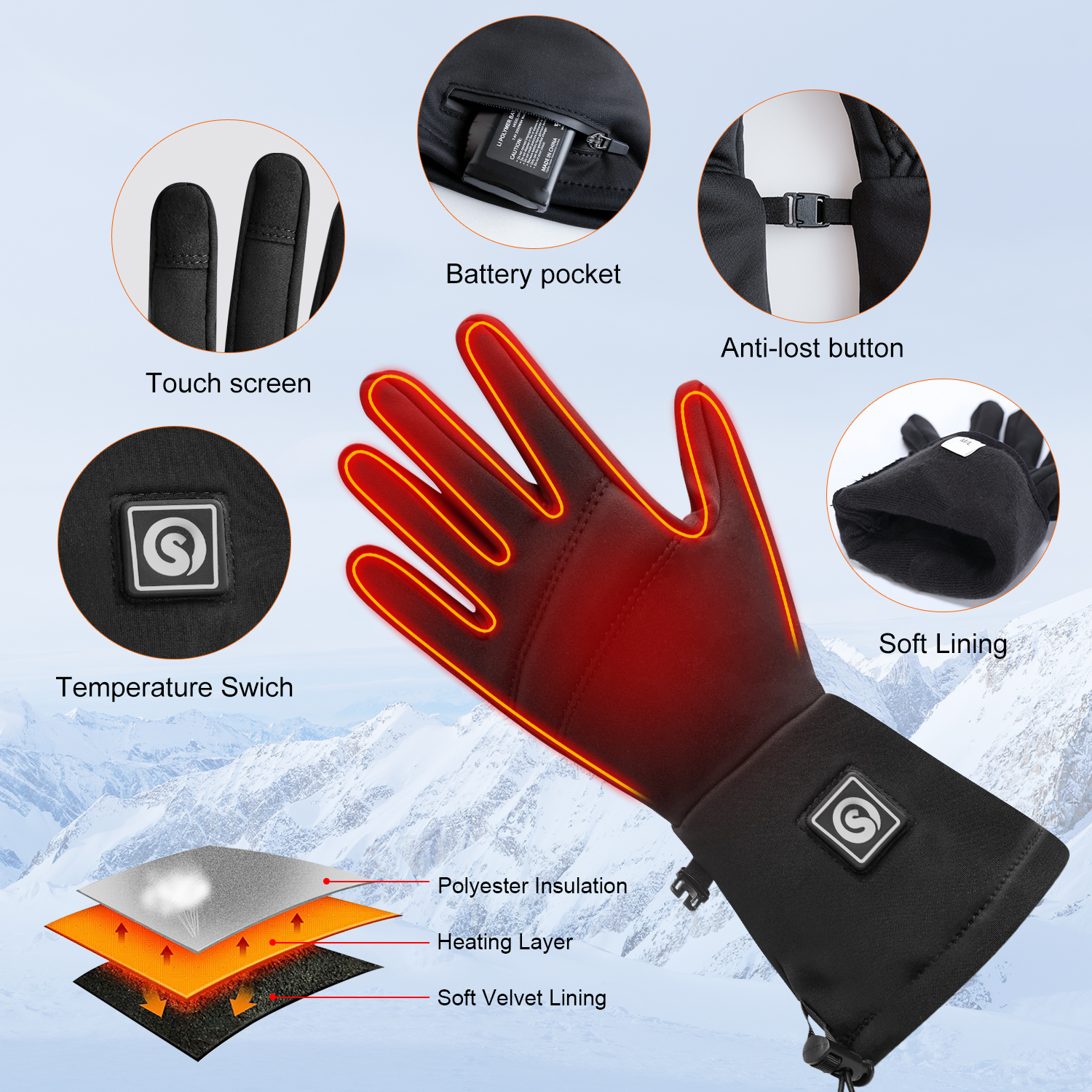 SNOW DEER Heated Gloves for Women Men Rechargeable Waterproof,Glove Liners Ski Snow Gloves for Cold Weather Winter Hand Warmers