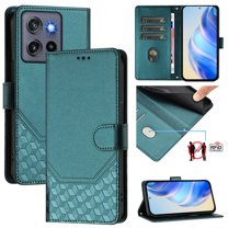 For Motorola G Stylus 5G (2025) PU Leather Flip Phone Case,With Shoulder Strap&Wrist Strap,Card Holder,Flip Folding Kickstand,Diamond Pattern Embossed,Shockproof RFID Blocking Wallet Case,Darkgreen