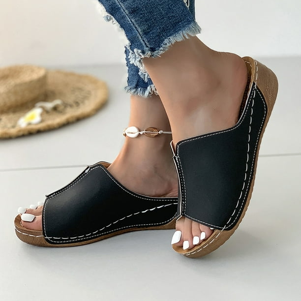 Sandalias Cuña Con Plataforma para Mujer Pantuflas Cojín Grueso Cómodas A La