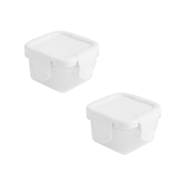 Oleegame 2PC Produce Storage Mini Plastic Food Storage Containers With Lids Small Airtight Containers Square School Lunch Containers For Children Leftover Food Containers White