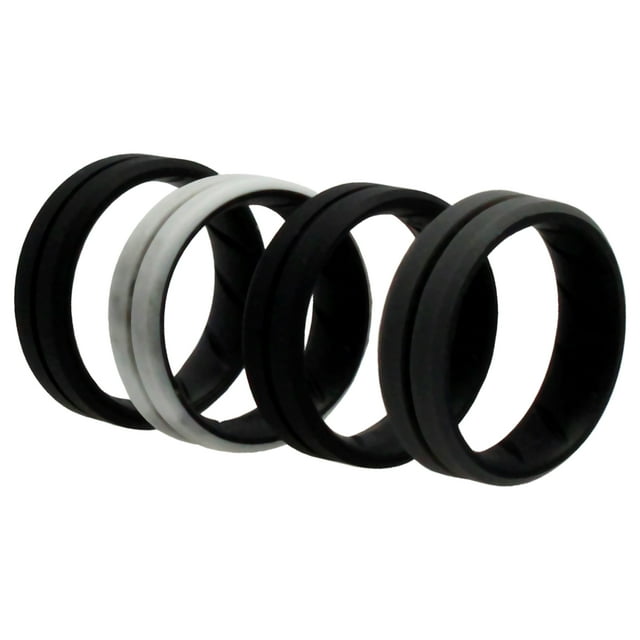 Juego de anillos de boda de silicona BR de línea media - Mármol de ROQ para hombres - Anillo de 4 x 13 mm