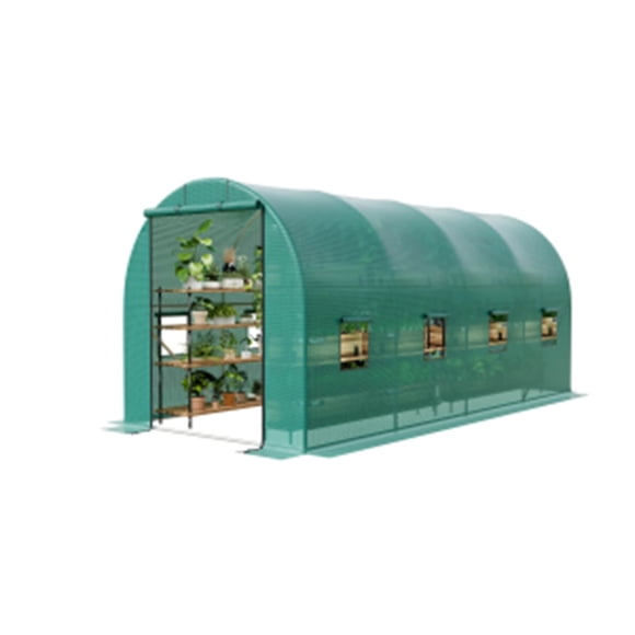 Bingirl Serre Extérieure 15 X 7 X 7 Pi Grande à Entrée Piétonne avec Porte à Bascule, 8 Fenêtres en Treillis et Portes Enroulables (Vert)