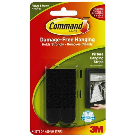 Command Damage-Free Medium Picture Hanging Strips, Black 4 ea (Pack of 2)