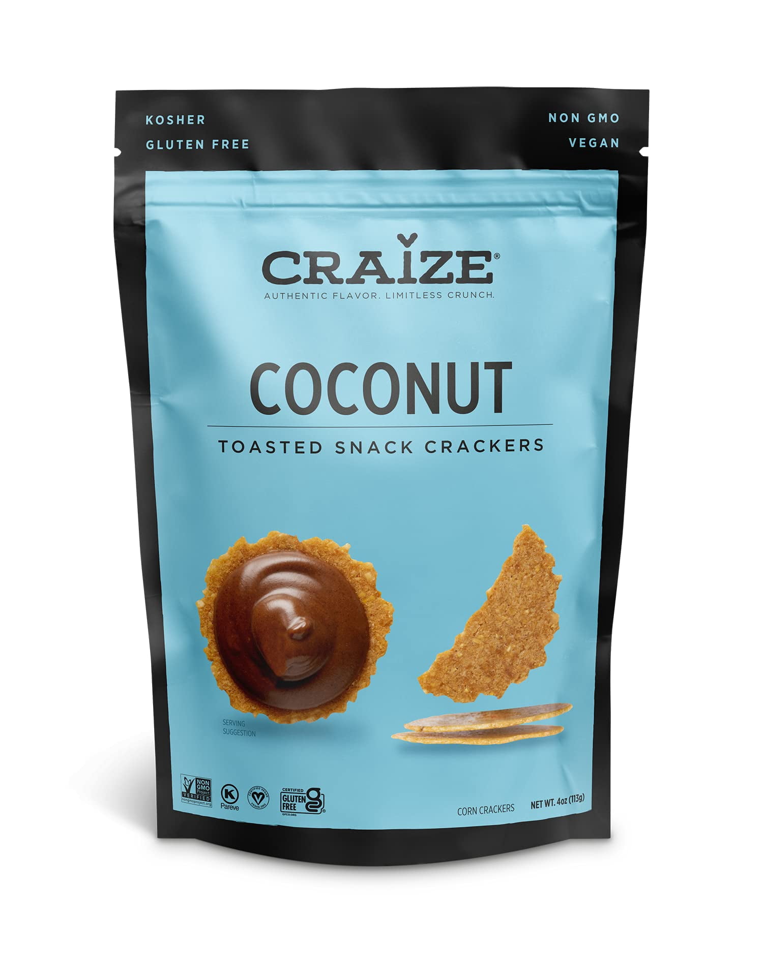 Craize Coconut Crisps | SE33&nbsp;Gluten Free, Vegan, Kosher, Toasted Corn Crackers | 6 pack, 4 oz each