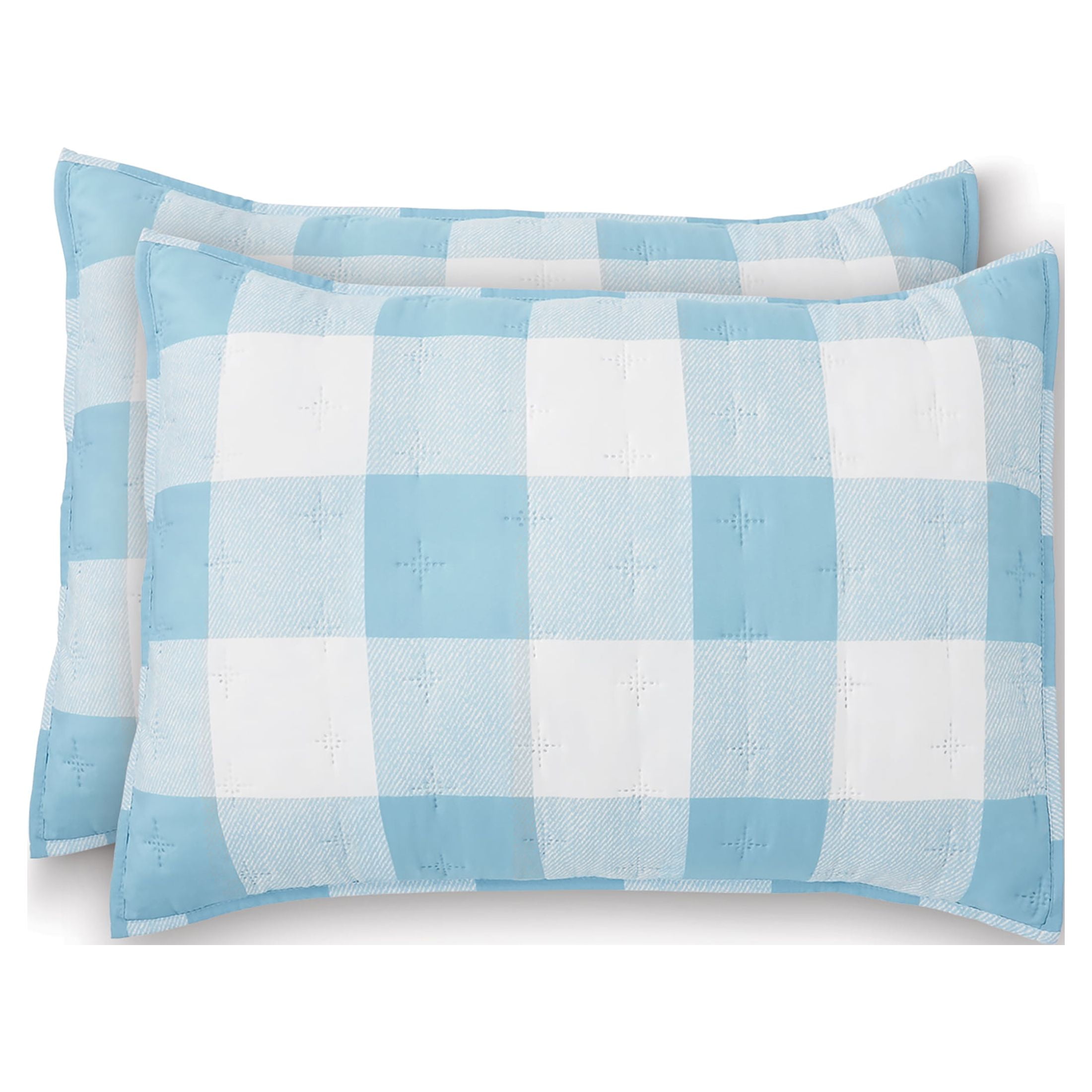 Blue Plaid Reversible Quilt Set with Tote, Mainstays, King, 4 Pieces