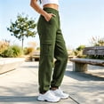 thumbnail image 5 of Lopecy-Sta Pants for Women Cargo Jogger Pants Elastic Drawstring Waist Multi Pockets Loose Fit Street Style Athletic Trousers for Spring Fall, 5 of 7