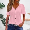thumbnail image 2 of Womens Tops Short Sleeve Summer Tops For Women Casual Round Neck Loose Single Breasted Womens T Shirts, 2 of 6
