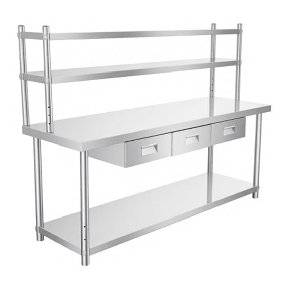 Stainless Steel Work Table, 72" X 24" Metal Table Prep Table, NSF-Certified Commercial Metal Table with 72" X 12" Shelf & 3 Drawers for Warehouse Kitchen Home