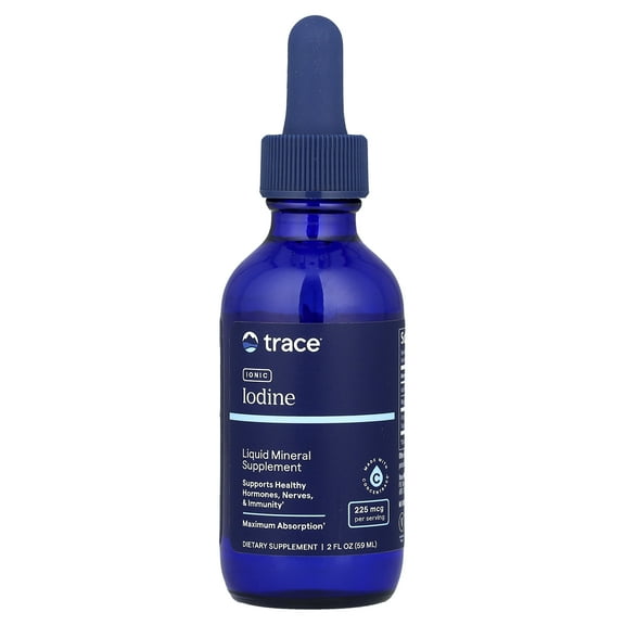 Trace Minerals Ionic Iodine - Liquid Supplement for Nervous System, Hormonal Balance & Immune Support - 70  Ionic Trace Minerals - Gluten-Free & Vegan - 2 fl oz (295 Servings)