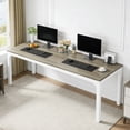 thumbnail image 1 of Fnova 78.7" Modern Computer Desk with Wood Desktop, Metal Frame Office Desk, Grey White, 1 of 16