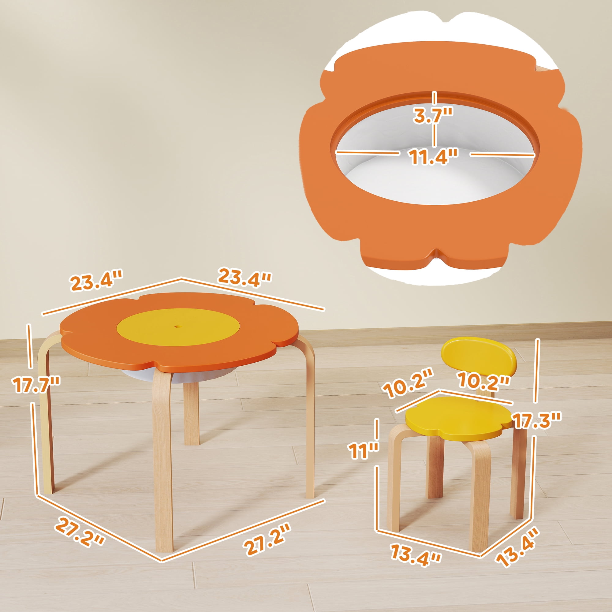 Qaba 5 Piece Kids Table and Chairs Set, Flower-Shaped Toddler Table and Chair Set with Built-in Storage, for Drawing Reading Art Craft Activity
