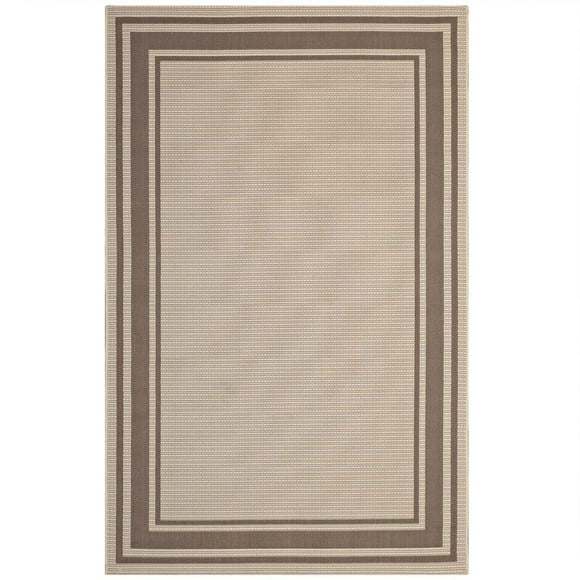 Modway Rim Solid Border 8 x 10 Ft Indoor Outdoor Area Rug, Light/Dark Beige