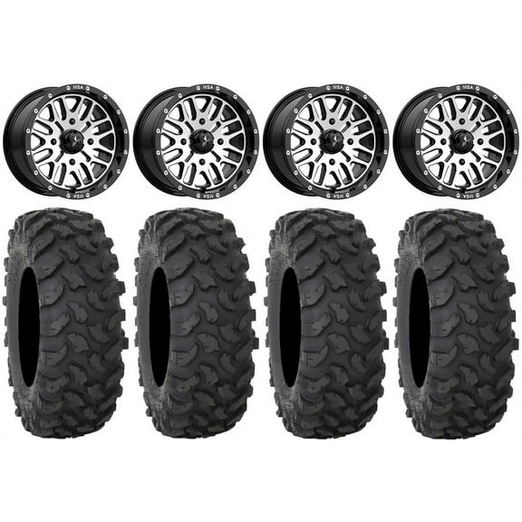 MSA Machined Brute 15" UTV Wheels 32" XTR370 Tires Kawasaki Teryx Mule
