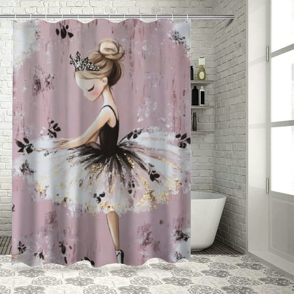 Patifu Ballerina Tutu Skirt Tiara Washable Shower Curtain 100% Polyester with Hooks 36"x72