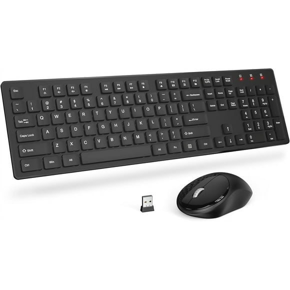 ERDS-Wireless Keyboard and Mouse, Silent 2.4GHz Cordless Full Size USB Mouse Combo, Long Battery Life, Lag-Free for Computer, Laptop, PC, Windows, Mac, Chrome OS (Black)