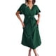 thumbnail image 4 of VISgogo Vestido casual para mujer, cuello en V, manga corta, plisado, dobladillo grande, color sólido, vestido largo con cinturón VISgogo moda, 4 of 7