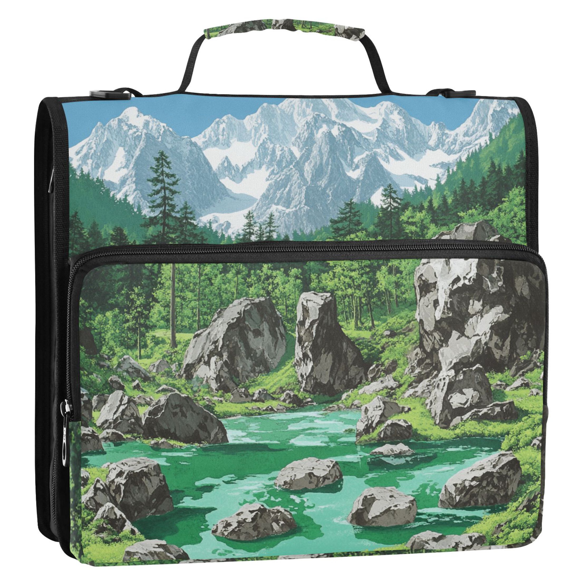 3 Ring Zipper Binder with Shoulder Strap Waterproof Trapper Keeper 2 Inch D-Ring 500 Sheets Capacity Lake in Mountains