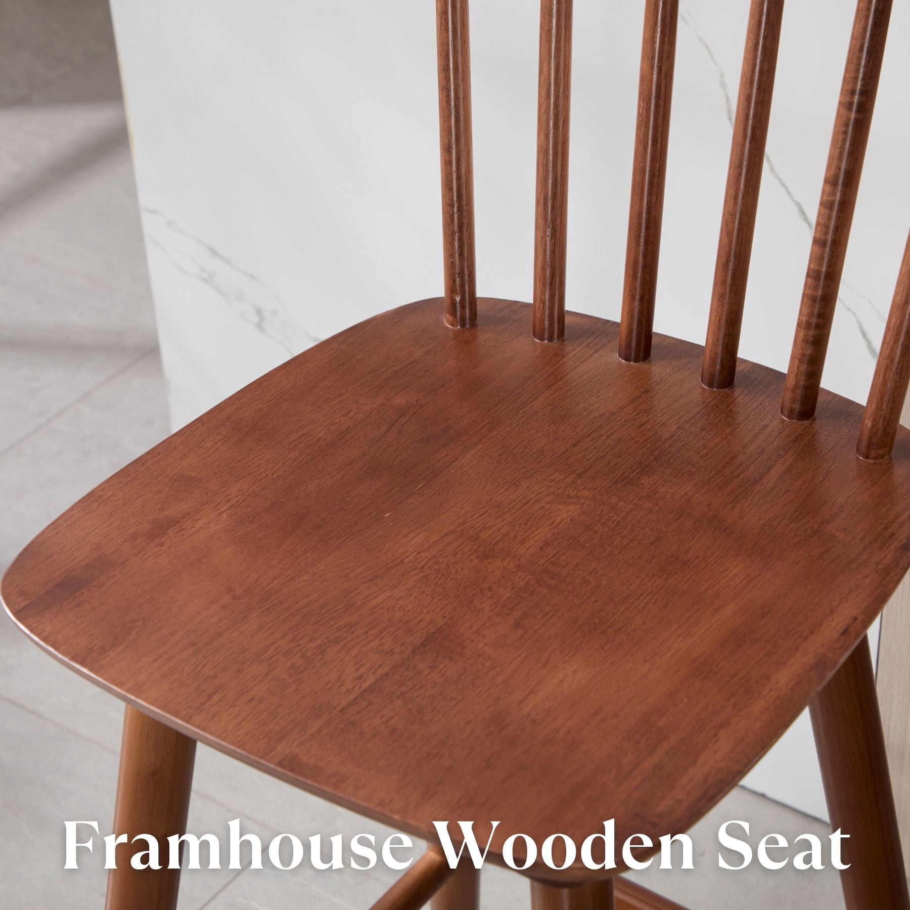 Dayalane Windsor Bar Stools Set of 2, 26" Farmhouse Wooden Counter Height Barstools with Spindle Back & Footrest, Armless Kitchen Island Stools for Bistro, Pub, Breakfast Bar,Walnut
